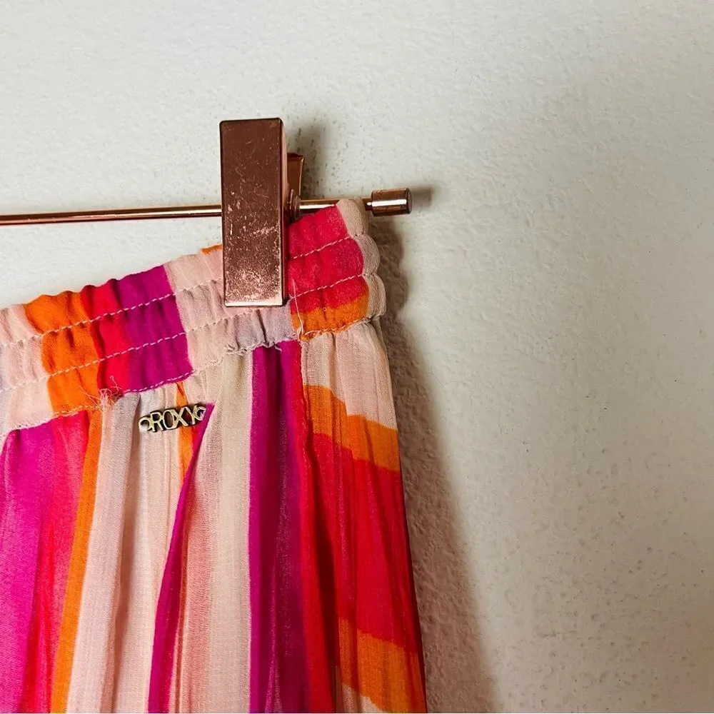 EUC Roxy Pink and Orange Chiffon High Low Maxi Skirt Small